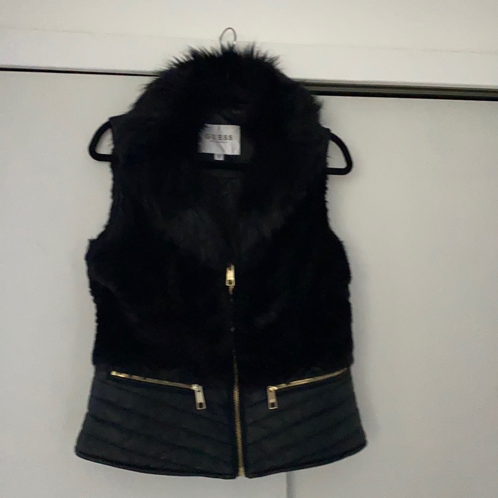 Guess Black faux fur and leather vest